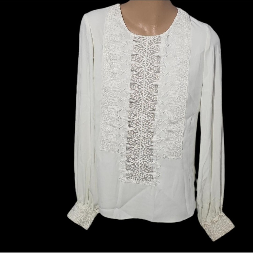 White House Black Market Blouse Womens XS Long Sleeve‎ Lace Cottagecore Office
